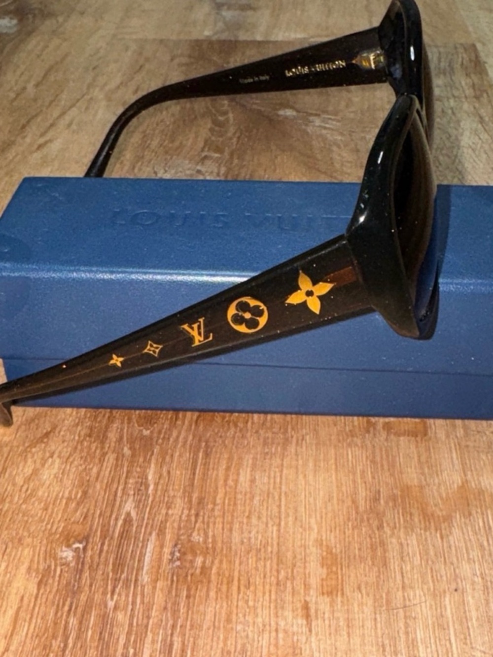 Louis Vuitton Black Sunglasses with Gold Monogram Accents on Temples